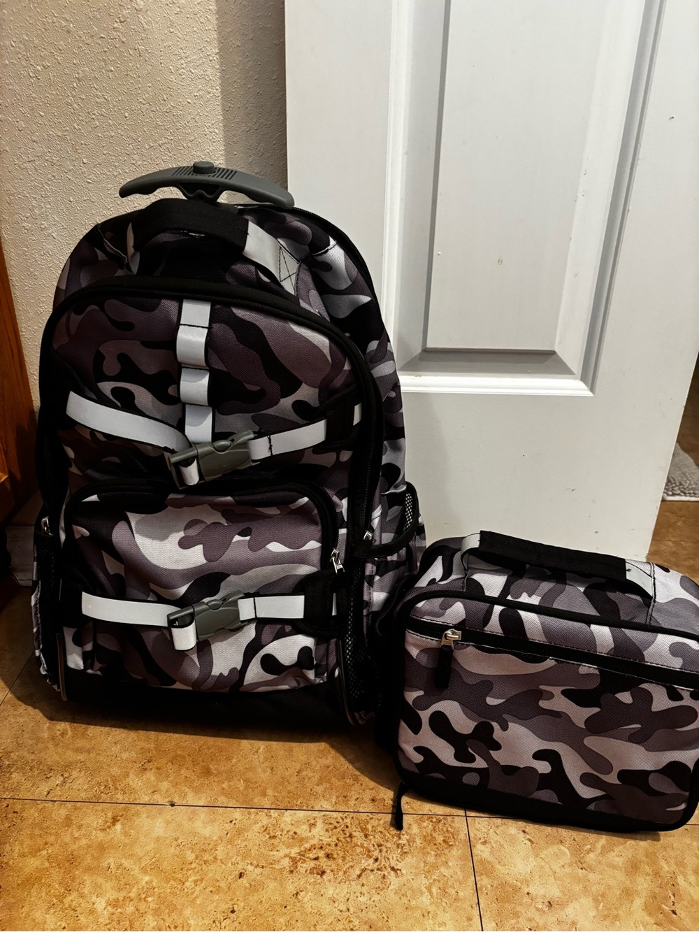 Pottery Barn Kids Camo Rolling Backpack- Black and Gray BUNDLE!